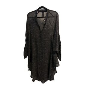 Kedem Sasson Grey Black Specks Button Ballon Rayon See Through Shirt Dress OS